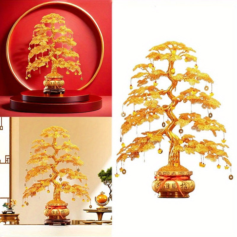 Golden Hand Woven Money Tree, Foyer Wealth Tree Decoration