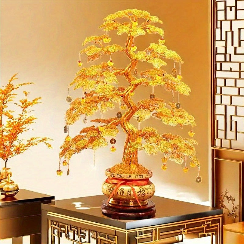 Golden Hand Woven Money Tree, Foyer Wealth Tree Decoration
