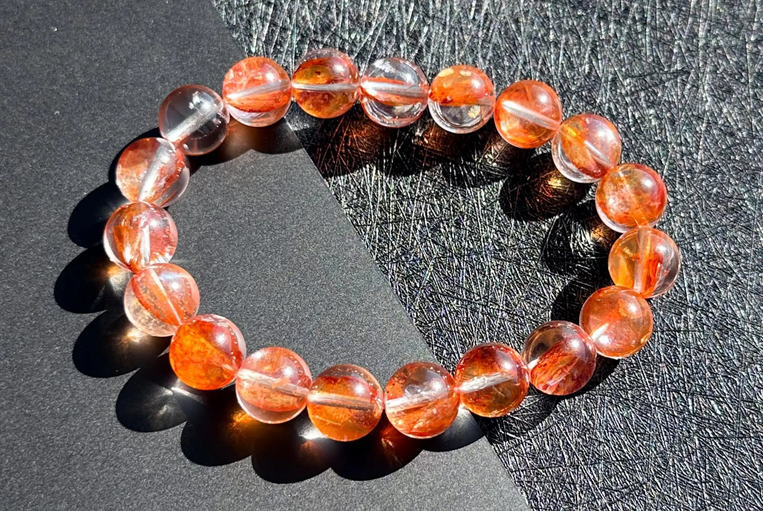 Certified Natural Top Grade Fanta Hematoid Quartz Bead Bracelet, Fire Quartz bracelet